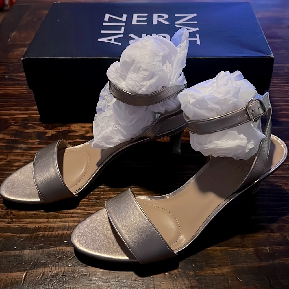 Gold Kitten Heels with crisscross buckle